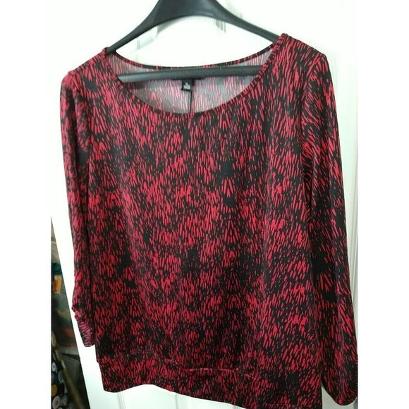 $ AB Studio Red Black Round Neck 3/4 Tab Sleeves Blouse Size XL - Picture 6 of 10
